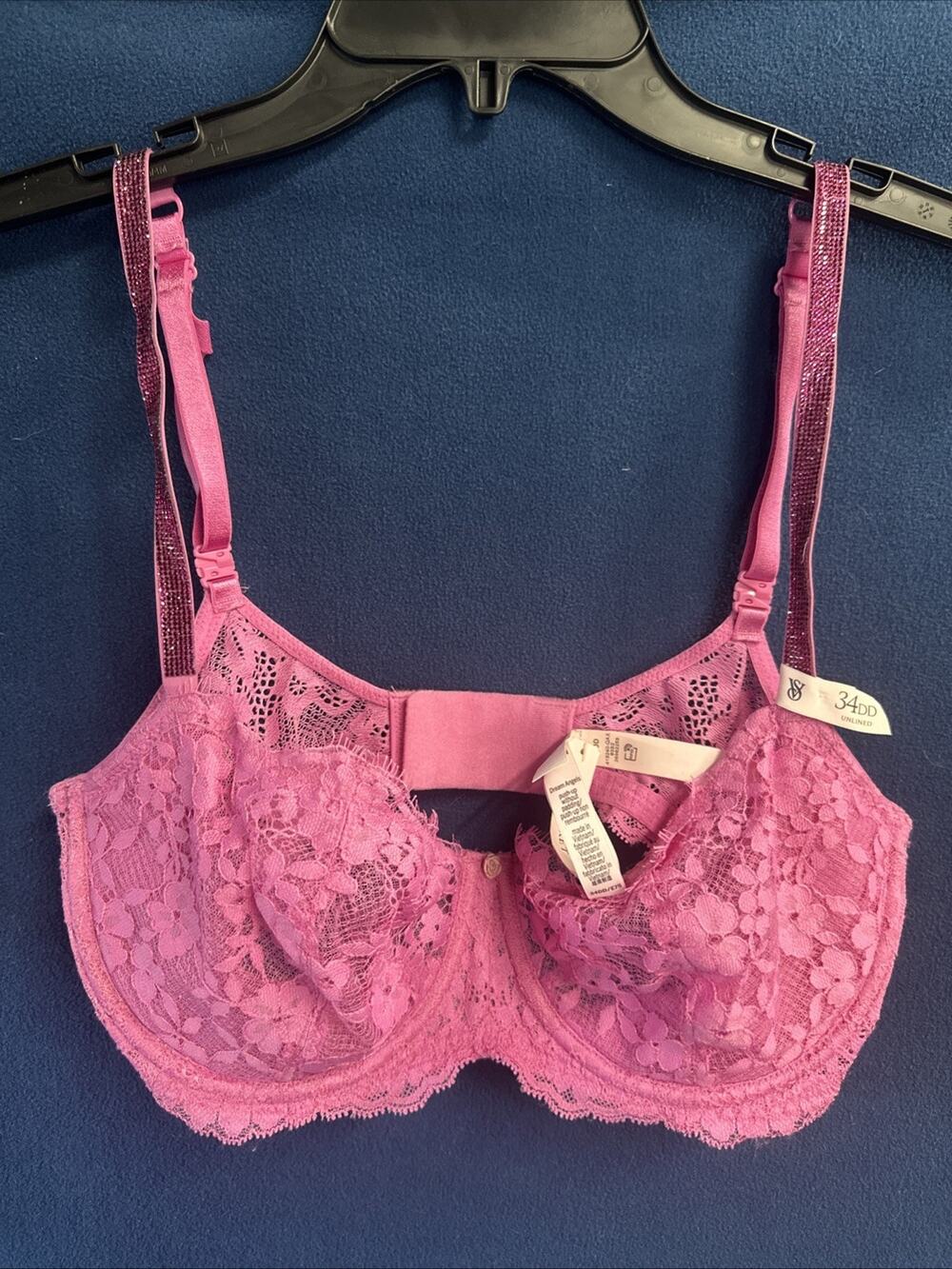 Victoria's Secret Dream Angels Push-Up Shine Straps 34DD W/out Padding Pink Bra